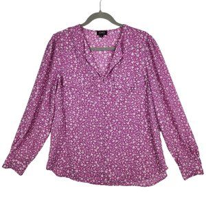 Jones New York Womens Blouse Sz Large Pink White Floral Long Sleeve V-Neck Tunic